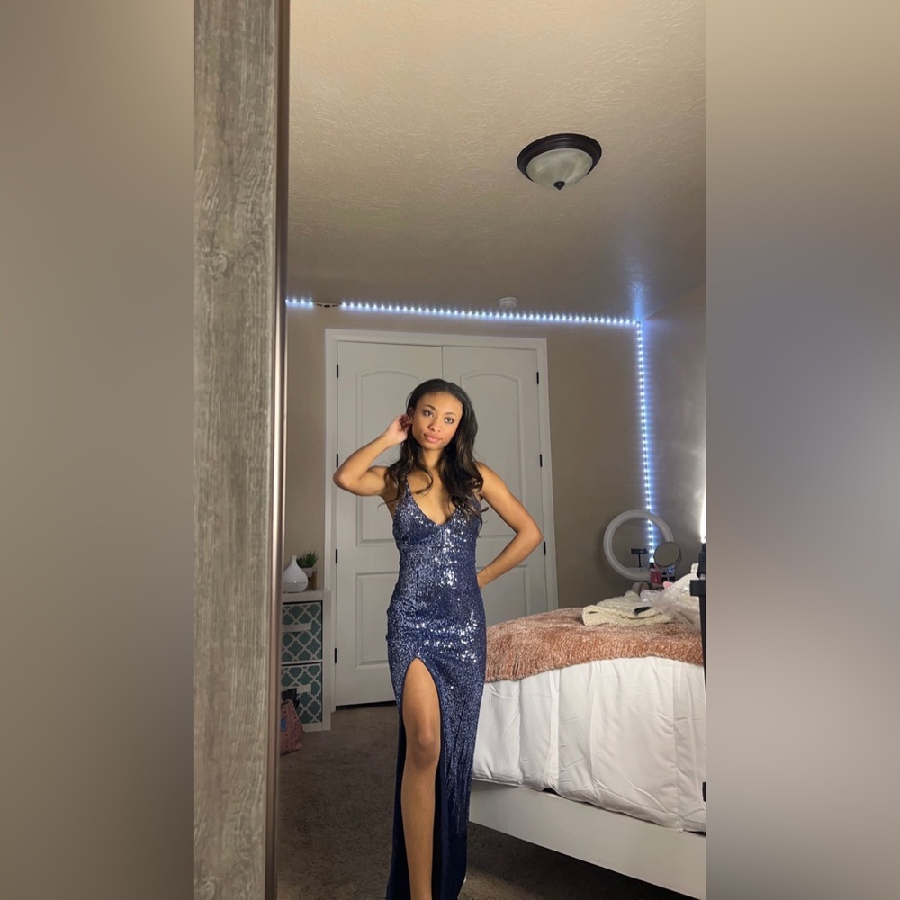Maxi Sequin Prom Dress Blue
